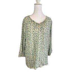 Sonoma Goods Blouse Size M Blue Floral Rayon Shirred Balloon Sleeve Y-neck NWT